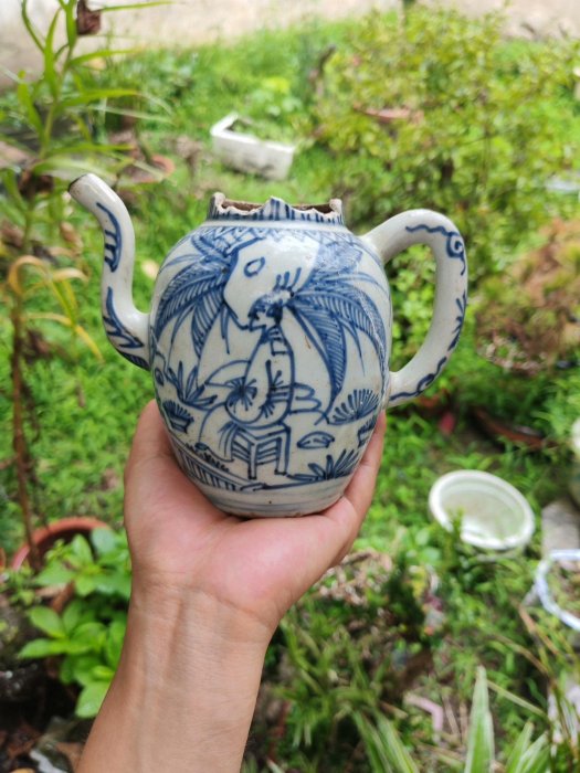 明代萬歷鐵線描青花執壺包真保假一罰萬青花發色純正畫工精美地產一線貨