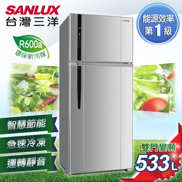台灣三洋SANLUX 一級能效533L雙門直流變頻冰箱SR-C533BV1 | 變頻