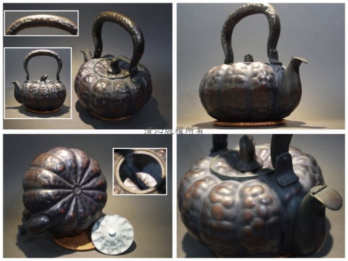 皆川堂 純銅製 銀色 南瓜型 口打出 水注 湯沸し 薬缶 やかん 茶器 煎茶道具 ☆清沁苑☆日本茶道具鎚打銅器~皆川堂古銅色南瓜型大銅壺湯沸水