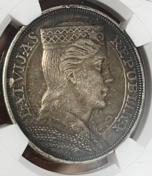 1931年拉脫維亞5拉特銀幣NGC XF細節分含銀83.5% 克重25g 錢幣收藏老包