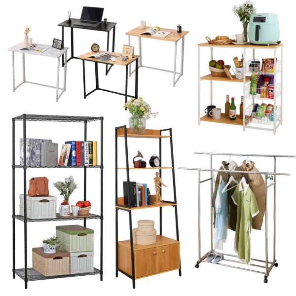 時時樂限定 居家層櫃收納 任選 品樂生活 雙桿衣架/廚房架/梯形櫃/摺疊桌/四層置物架/速收/立鏡