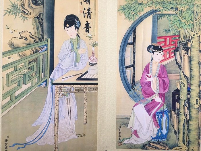 郎世寧 仙宮仕女図 中堂掛け軸 中国宮廷人物画 宣紙 書画工芸 郎世寧