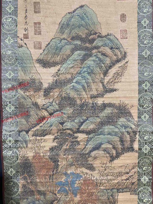 中国古美術『李思訓款 山水画』三尺中堂画 宣紙 唐物 水墨画 旧蔵 掛け軸 模写 編號GL一29三尺中堂畫李思訓山水畫手繪之作實物拍攝物圖材質宣紙裱好