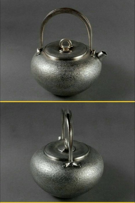 純銀製 藤手 玉霰打出 湯沸 銀瓶 煎茶道具 東風--日本御茶道具【萩井一司作】純銀湯沸/銀瓶/銀壺一茶庵書付一祐好