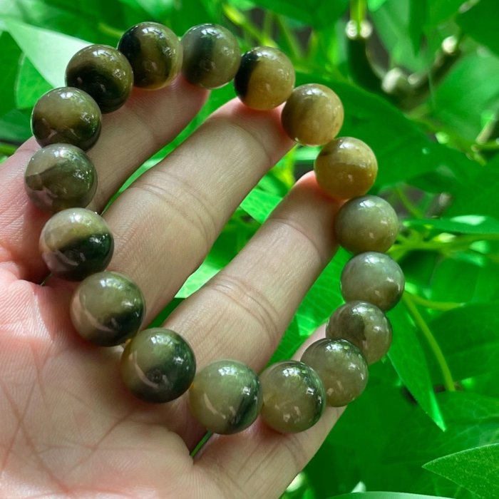天然和田玉，新疆且末糖青花手串，卡12mm，意境樓蘭三色青花，顆顆帶線