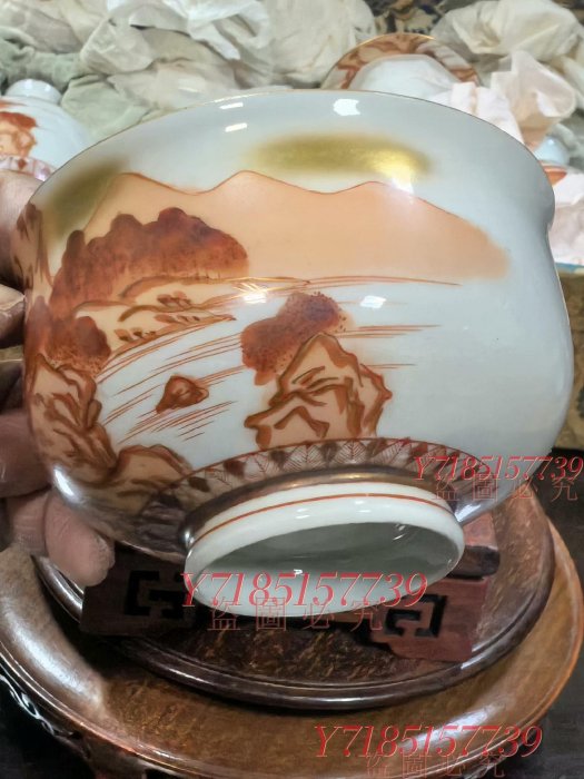 日本回明治時期名家加賀作九谷濺水大茶碗！抹茶碗！ 江戸期
