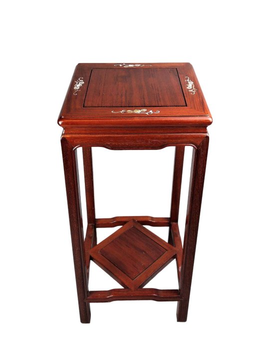 花台(2点セット)花梨 唐木 螺細 日本老家具/唐木花梨細工鑲貝二重板高腳花台/茶棚/展示棚/茶台