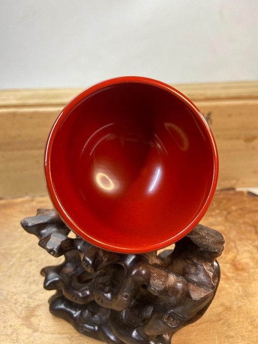日本輪島塗名匠寺西松太作實木胎朱紅羅漢杯主人杯輪島塗時代名匠杯日本