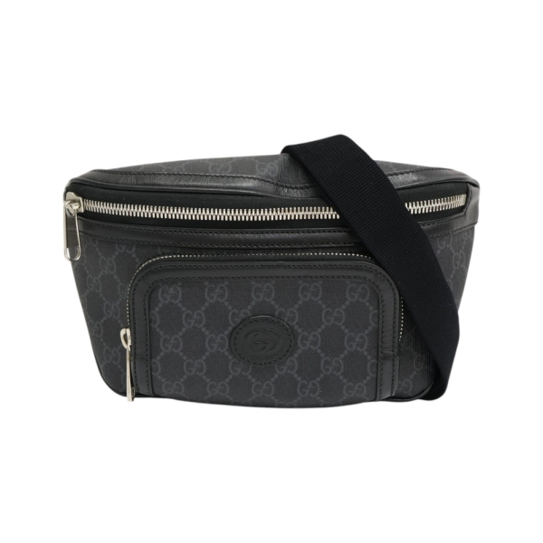 GUCCI 古馳 黑色 GG Supreme帆布 腰包 【二手名牌BRAND OFF】