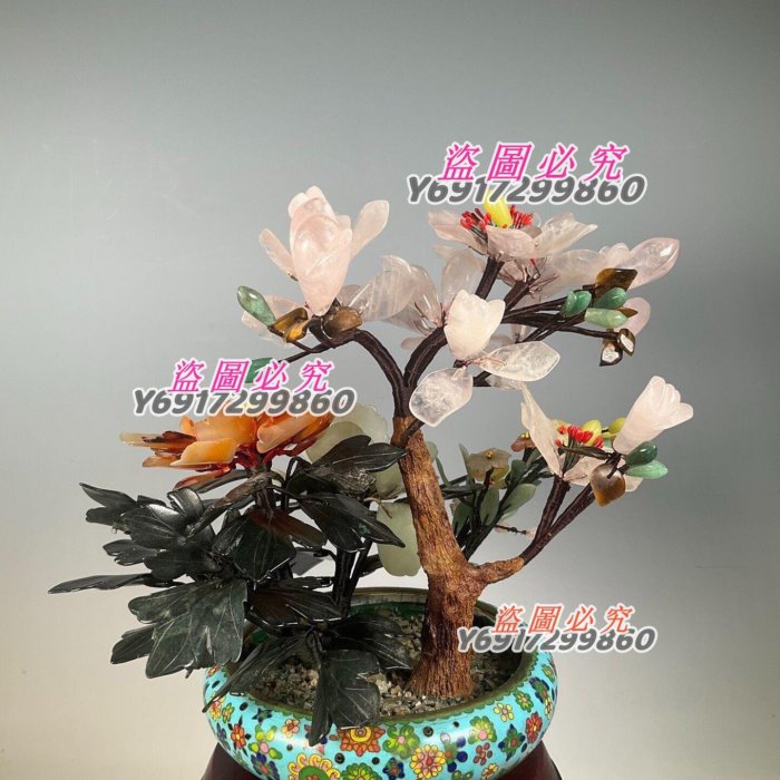 3880 創匯時期景泰藍玉石盆景玉堂富貴品相如圖描述高23厘米寬24厘米