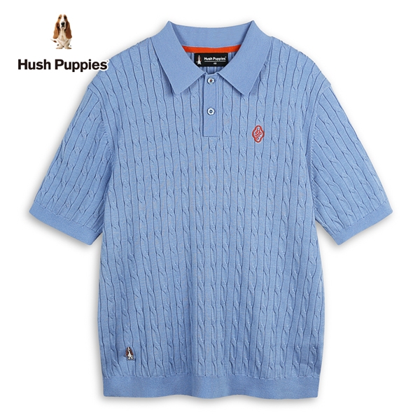 Hush Puppies 線衫 男裝涼感麻花刺繡小狗POLO領線衫