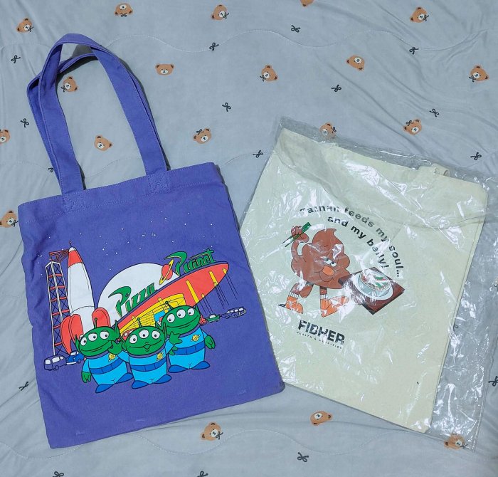 【二手美品】DISNEY迪士尼皮克斯玩具總動員三眼怪購物袋 + FIBHER 可愛便便帆布袋