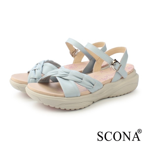 SCONA 蘇格南 真皮 樂活編織厚底涼鞋 淺藍色 31272-1