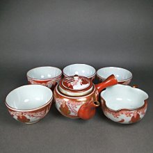 日本早期.昭和.九谷燒.赤繪金彩急須六件一組含木箱.有落款.完整無嗑裂