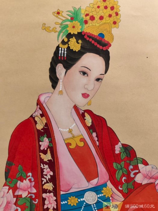 老畫四尺中堂畫張大千仕女手繪實物拍攝一物一圖材質宣紙裱好尺寸:長*寬