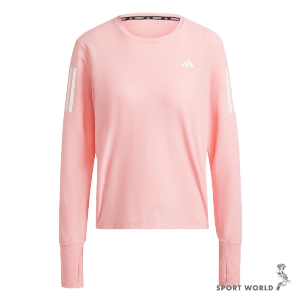 Adidas 長袖上衣 女裝 袖口拇指洞 排汗 反光 粉【運動世界】IV5412