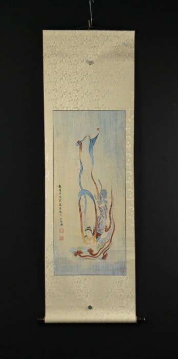 玖隆蕭松和挖寶網XL》託拍亞玲敦煌莫高窟盛唐飛天畫作掛軸(01959X