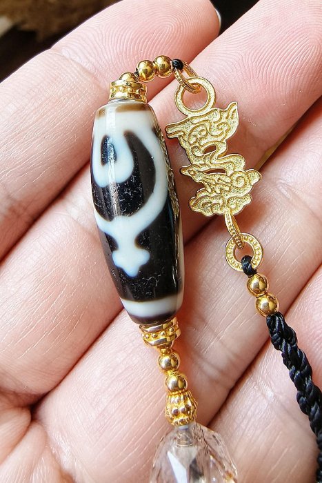 天珠【聚源古法雙寶瓶天珠】寶瓶天珠咬線扎實手磨扁體白天珠古玩收藏