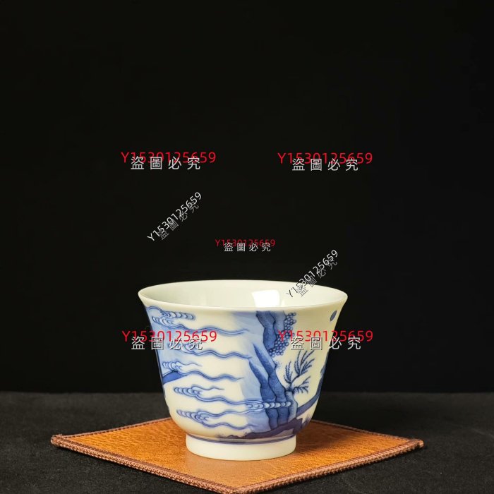 景德鎮純手繪青花仿康熙風格《太白醉酒》人物撇口杯最后一只茶器經典
