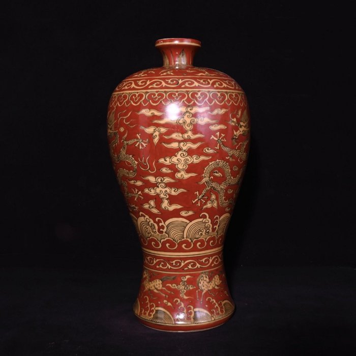 中国古玩　大明嘉靖年製　色絵龍紋様 梅瓶 明代永乐时期青花釉里红海水江崖龙纹梅瓶_瓷器_金色展厅_北京么德比 明 その他