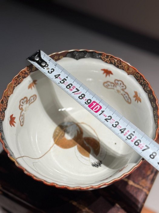 明治大正九谷燒赤繪高足果子缽筆洗，手工純鑄金善修復，收藏佳品九谷燒