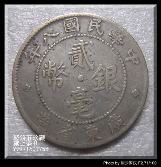 貳毫銀弊　廣東省造　中華民國八年 廣東省造中華民國十八年貳毫銀幣, 興趣及遊戲, 收藏品及紀念品
