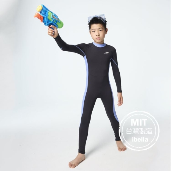 現貨台灣製造萊卡男中童長袖連身長褲水母衣一件式泳裝泳衣【36-66-8H21603-23】ibella艾貝拉