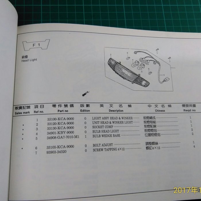 機車迷珍藏~《光陽新翔鶴GR1B6(可動式) 零件目錄1》民國83年初版共79頁