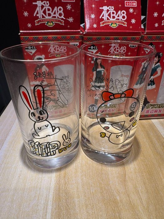 嚴選日本一番賞AKB48成員簽名印花玻璃杯，日本製4個不同款式只剩右邊款