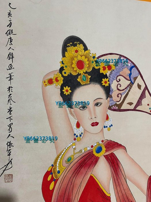 編號KAT一129精品四尺中堂畫張大千人物畫手繪之作實物攝—圖—物【藝海拾