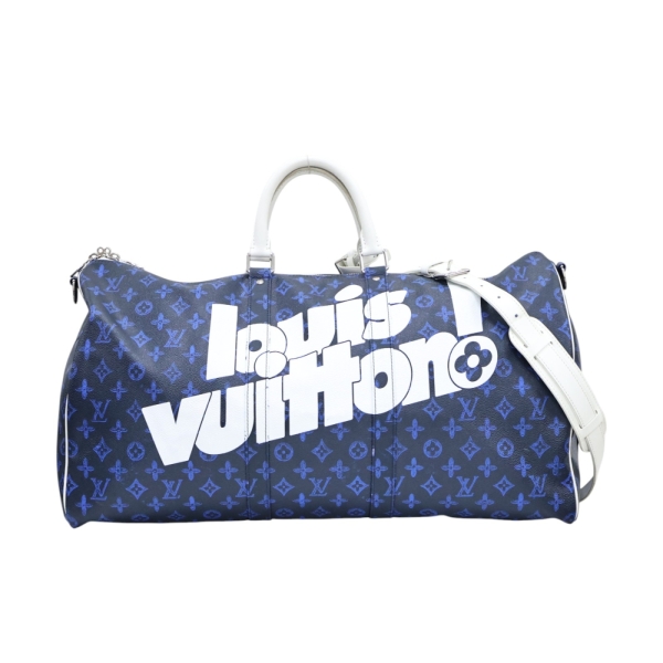 LOUIS VUITTON LV 路易威登 Keepall Bandouliere 55 行李袋 藍色 原花帆布 【二手名牌BRAND OFF】