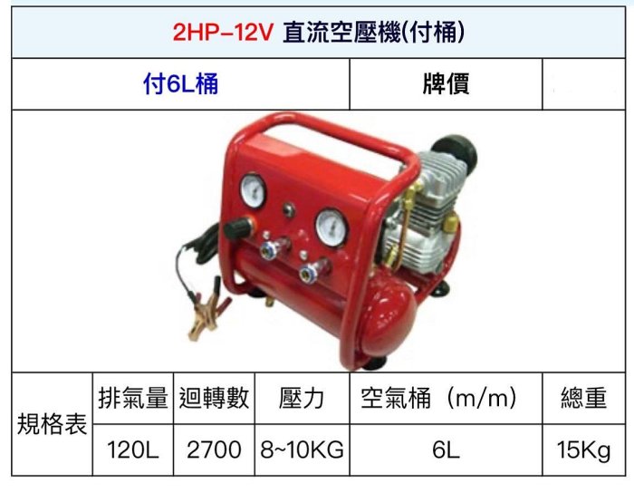 ~金光興修繕屋~寶馬牌 [2HP-12V] DC直流式 空氣壓縮機 寶馬 空壓機 直流空壓機 付6L桶