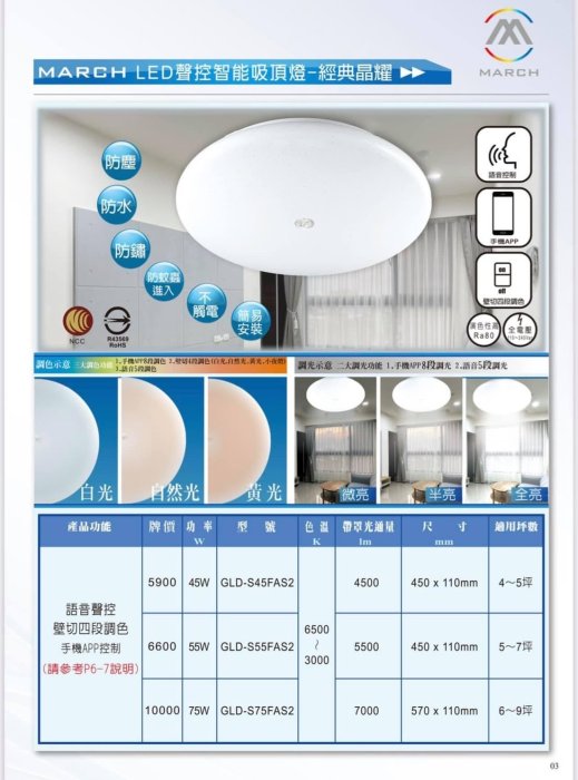 March Led 新莊好商量~MARCH LED 75W 吸頂燈 全電壓 聲控 智慧照明系列 智能三用 不需搭配音箱 壁切 手機APP | Yahoo拍賣