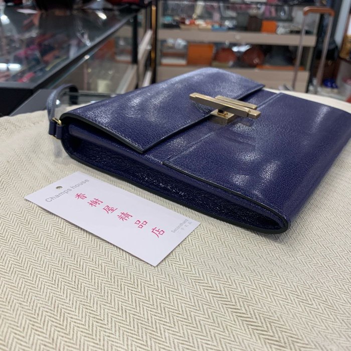 香榭屋精品店** HERMES Cinhetic TOGO 愛馬仕深藍色全皮銀釦斜