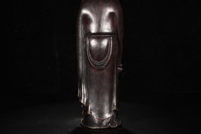 清紫檀木錯銀絲人物造像【規格】高37.8cm 寬10cm 重1650克【詳述