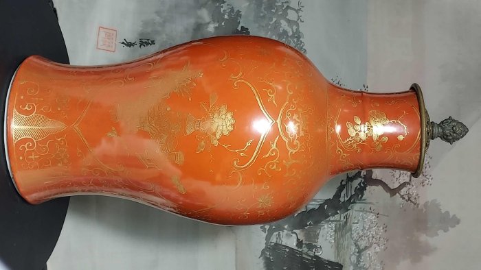 陶器 中国美術　台灣懷舊早期【天命百壽】珊瑚紅 31cm花瓶 陶器 中国美術 台灣懷舊早期【天命百壽】珊瑚紅 31cm花瓶 清珊瑚紅