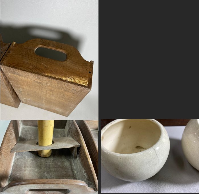 古玩輕鬆拍】老日本古道具桑木盒陶火入灰吹煙草入れ莨盆/煙草盆セット