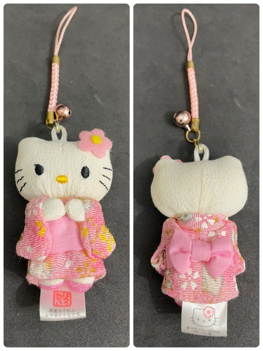 龍廬-自藏出清~日式和風拼布吊飾- 凱蒂貓 Hello Kitty 日本和服造型玩偶根付布偶吊飾-粉櫻色/只有一個