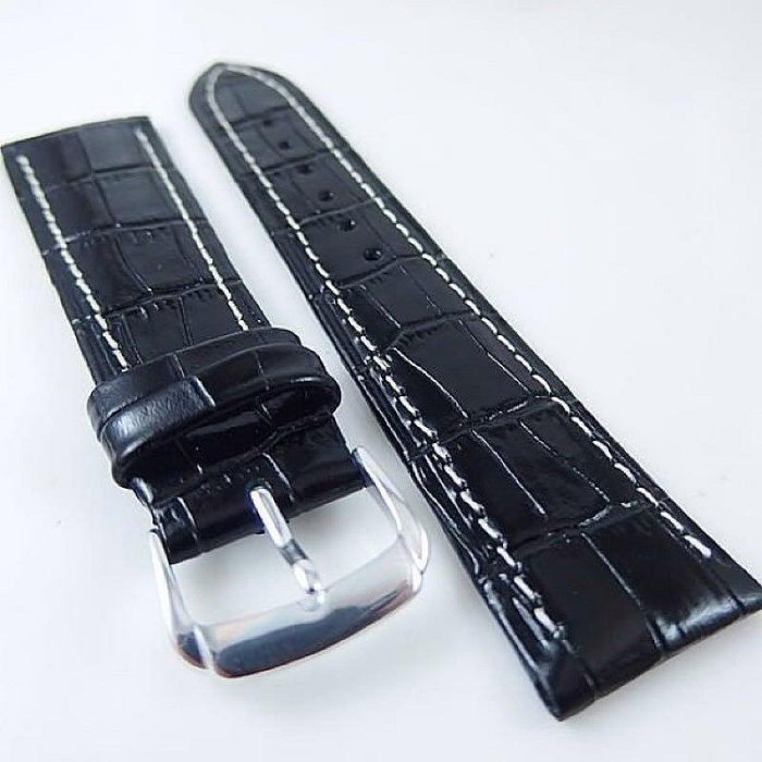 錶帶屋 18mm 22mm LIMA 義大利牛皮錶帶黑色霧面 亮面車白線鱷魚皮紋真