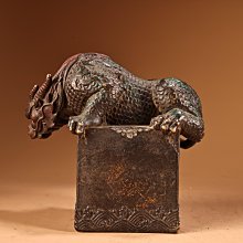 珍品舊藏收純銅銅高浮雕彩繪碧水獸工藝精湛器形款式精美重1900克高15