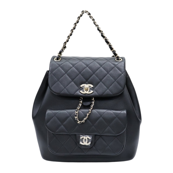 CHANEL 香奈兒 黑色 菱格紋牛皮 Duma Drawstring 後背包 AS3618 【二手名牌BRAND OFF】