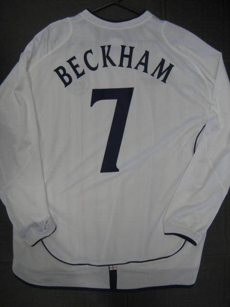 2001-2003 Umbro England #7 Beckham 貝克漢白色長袖球衣Size