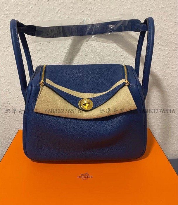 二手正品  Hermes愛馬仕  Clemence 皮  lindy26深邃藍 單肩包 手提包