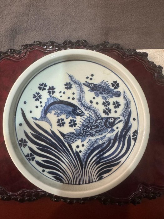 景德鎮青花魚藻三才蓋碗，瓷質優美青花絢麗，手繪工藝精湛品相佳三才