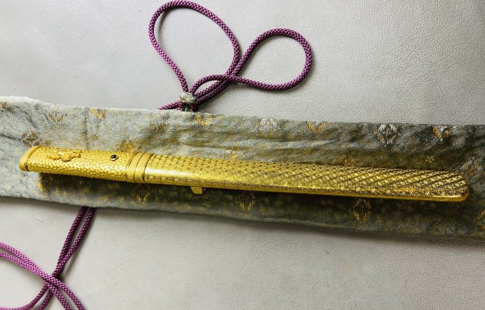 短刀，古銅製，「建安二年永寶」，時代物 藏舊尋寶屋】老日本製刀名匠水戶住正英作德力99.99% 純金製「御