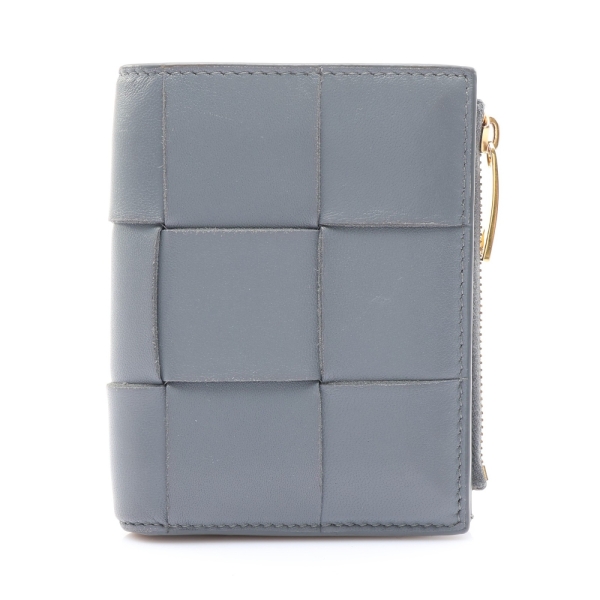 BOTTEGA VENETA BV 寶緹嘉 Cassette Small 扣式 短夾 藍灰色 編織羊皮 二手精品 【二手名牌BRAND OFF】