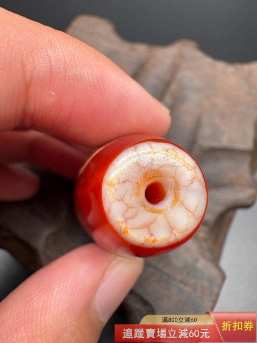絕版寶源家藏紅化料雙天地天珠尺寸：59.8×20mm 2888古玩收藏老物件