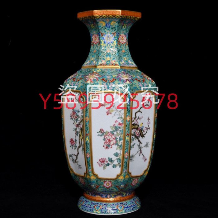 可議價清乾隆琺瑯彩鎏金花鳥紋八方燈籠瓶，高46cm直徑25cm 瓷器