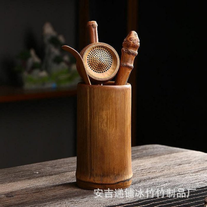 星星館香妃茶筒茶具六君子創意竹筆筒雕花斑竹茶道筒中式方形茶具