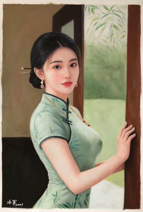 冷軍 作品図 手描き油彩画 人物画 70×100cm 【公式通販】